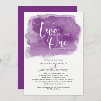 christian wedding watercolor purple invitation