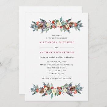 christmas berries and pine | holiday wedding invitation