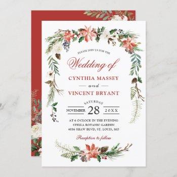 christmas poinsettia floral arch winter wedding invitation