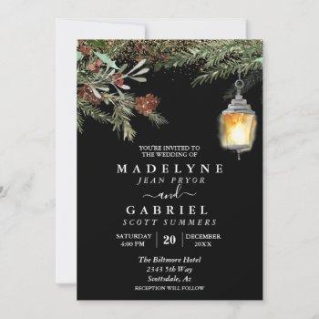 christmas winter elegant pine drop wedding invitation