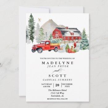 christmas winter snow barn country wedding  invitation