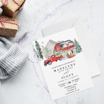 christmas winter snow barn country wedding  invitation