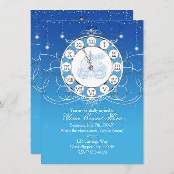 cinderella almost midnight silver blue invitation