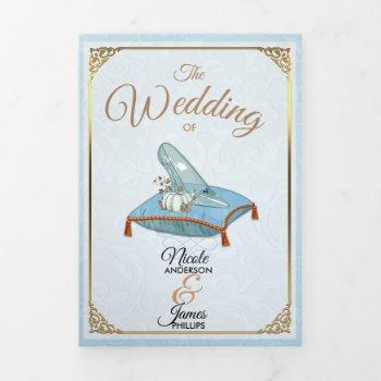 cinderella elegant blue trifold wedding program