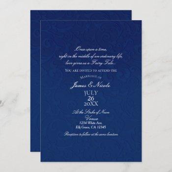 cinderella navy blue elegant storybook wedding invitation