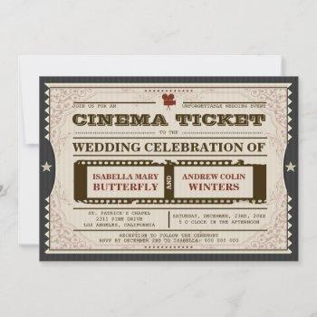 cinema ticket - wedding invitation on grey