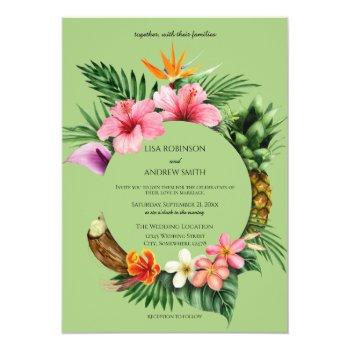 Small Circular Tropical Hawaiian Floral Wedding- Green Front View