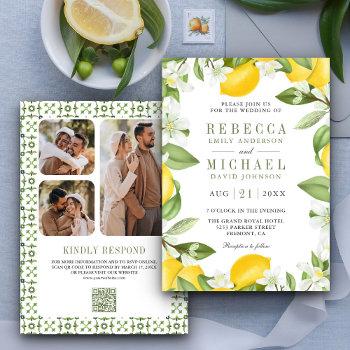 citrus lemon orchard photo collage qr code wedding invitation
