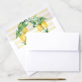 Small Citrus Watercolor Lemon Foliage Greenery Wedding Envelope Liner Front View