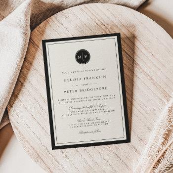 classic black and ecru monogram wedding invitation