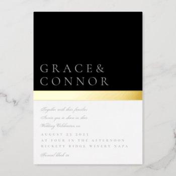 classic black white gray gold foil stripe wedding foil invitation