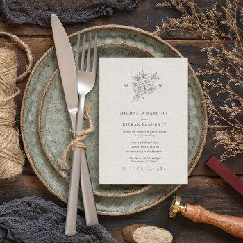 classic botanical monogram wedding invitation