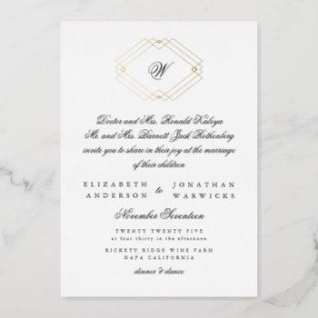 classic calligraphy monogram gold deco wedding foil invitation