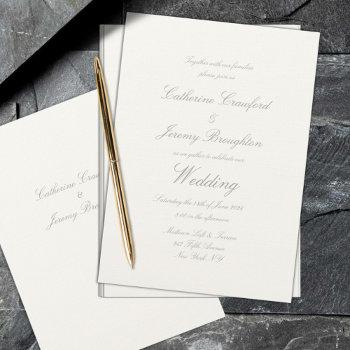 classic creamy white linen wedding script invitation