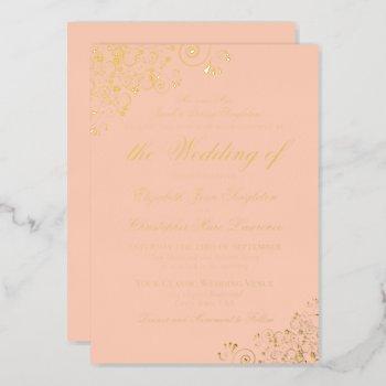 classic elegance coral peach formal wedding gold foil invitation