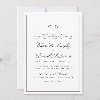 classic elegance script minimal monogram wedding invitation