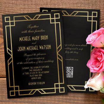 classic elegant gold black qr rsvp wedding invitation