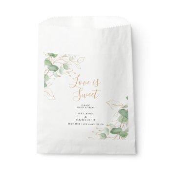 Small Classic Eucalyptus Gold Love Is Sweet Wedding Favor Bag Front View