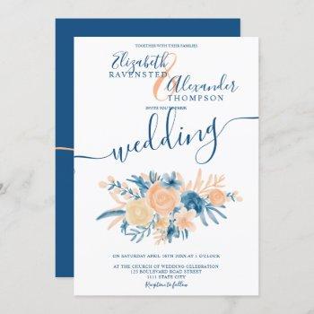 Small Classic Floral Watercolor Navy Blue Peach Wedding Front View