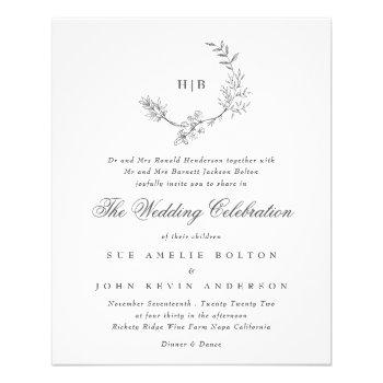 classic floral wreath monogram budget wedding flyer