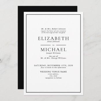 classic formal black & white simple wedding invitation