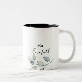 classic formal green leaves mrs newlywed bride    two-tone coffee mug