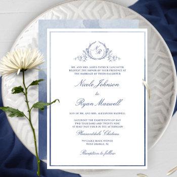 Small Classic Formal Navy Monogram Watercolor Wedding Front View