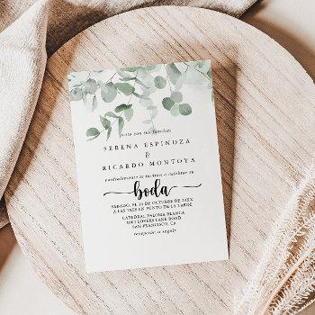classic green eucalyptus foliage spanish wedding invitation