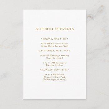 Small Classic Minimalist Gold Wedding Schedule Of Events Enclosure Card Front View