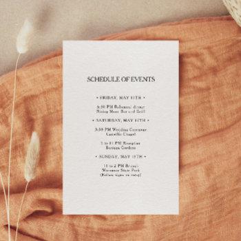 classic minimalist wedding schedule of events card