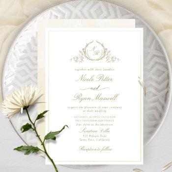 classic monogram champagne watercolor wedding invitation