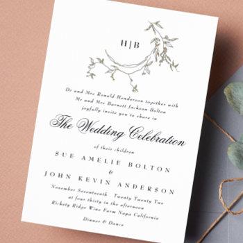 classic monogram gold wreath wedding foil invitation