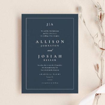 classic navy blue wedding invitation