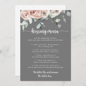 classic pink rose wedding kissing menu game card