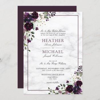 classic plum purple flower watercolor wedding invitation