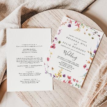 classic wild colorful floral front & back wedding  invitation