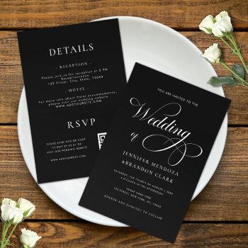 classy chic calligraphy black all in one wedding invitation
