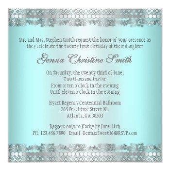 Small Classy Teal And Silver Invite Back View