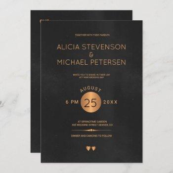 classy vintage black and metallic copper wedding invitation