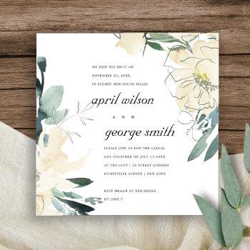 clean ivory green floral we tied the knot card