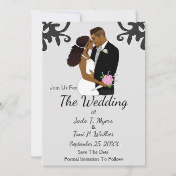 Small Cloud Gray & Black Bride And Groom Save-the-date I Front View