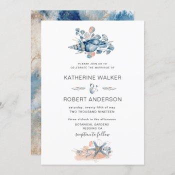 coastal beach seashell elegant wedding invitation