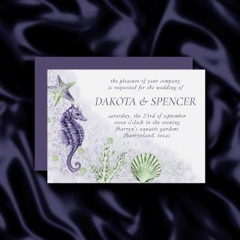 coastal chic | purple and green nautical wedding invitation