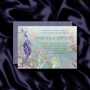 coastal chic | purple and green nautical wedding invitation