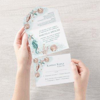 coastal chic | teal and rose gold nautical wedding all in one invitation