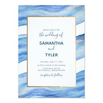 Small Coastal Elegance Watercolor Wave In Classic Blue Front View