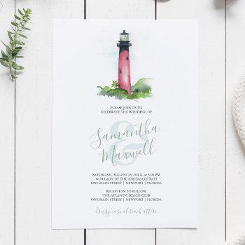 coastal lighthouse watercolor wedding invitation