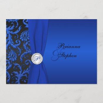 cobalt and black damask wedding invitation ii