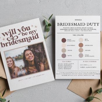 Small Color Palette Will You Be My Bridesmaid Proposal Note Front View