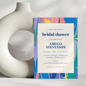 colorful abstract marble blue pink bridal shower invitation